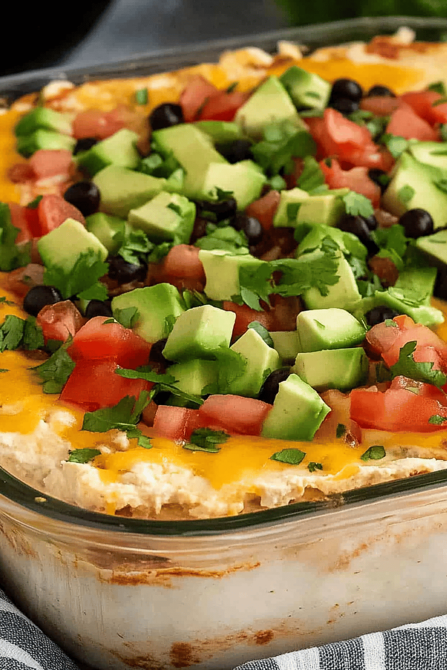 Easy 7-Layer Taco Dip Recipe Final Dish Presentation