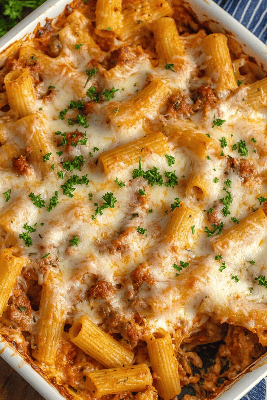 Easy Baked Rigatoni with Sausage Final Dish Presentation
