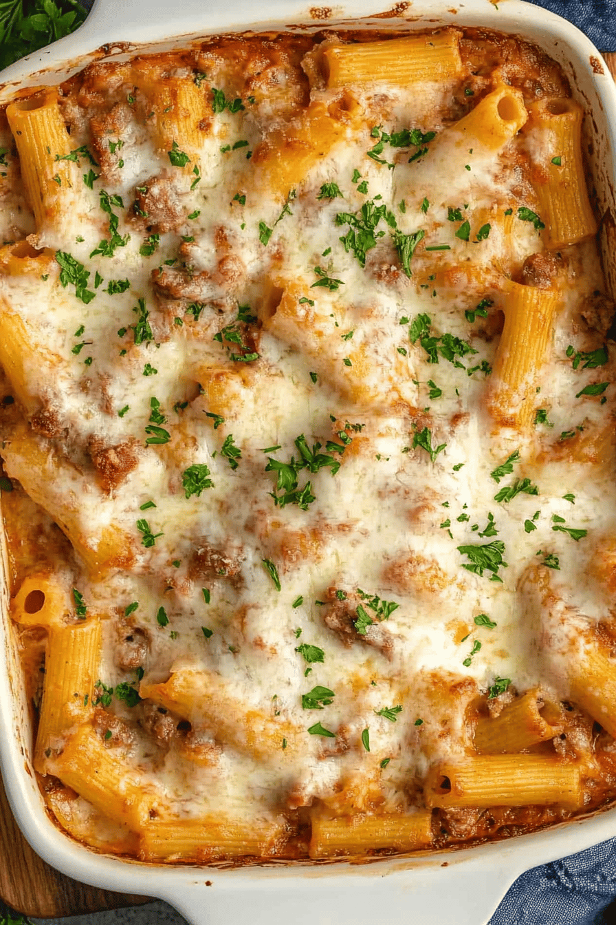 Easy Baked Rigatoni with Sausage Final Dish Presentation