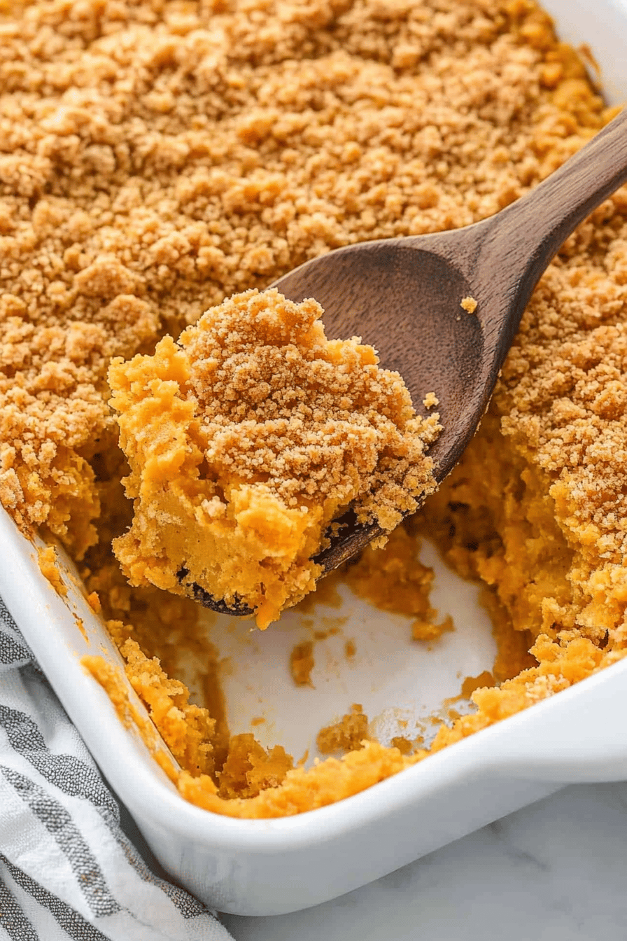 Easy Buttery Cracker Sweet Potato Casserole Final Dish Presentation