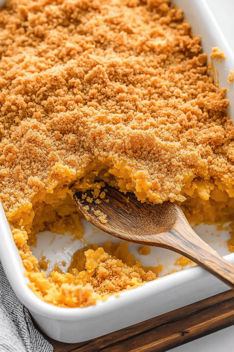 Easy Buttery Cracker Sweet Potato Casserole Final Dish Presentation