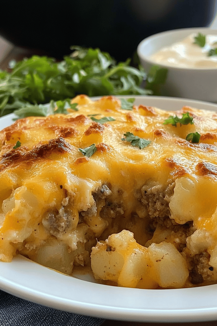 Easy Cheeseburger Tater Tot Casserole Recipe Final Dish Presentation