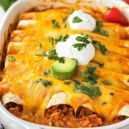 Easy Cheesy Beef & Rice Enchiladas Recipe