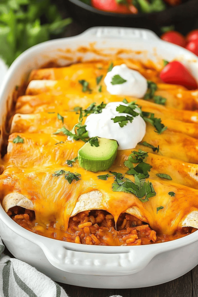Easy Cheesy Beef & Rice Enchiladas Recipe