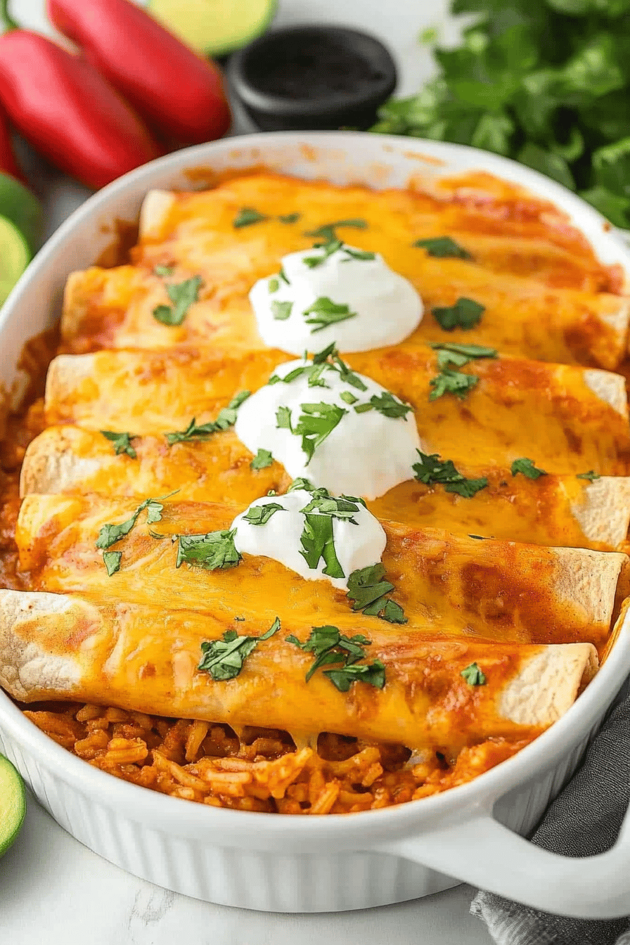 Easy Cheesy Beef & Rice Enchiladas Recipe Final Dish Presentation
