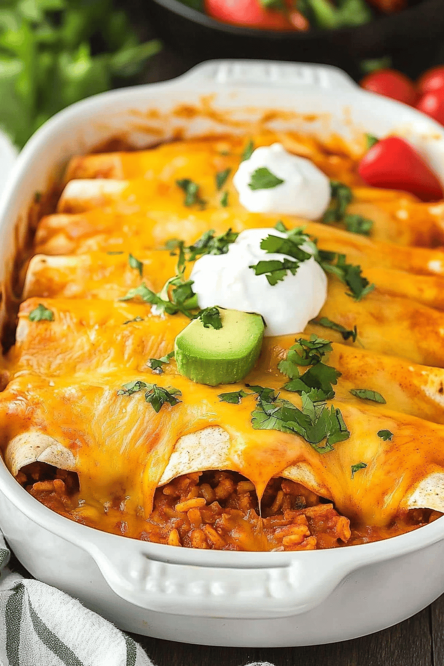 Easy Cheesy Beef & Rice Enchiladas Recipe