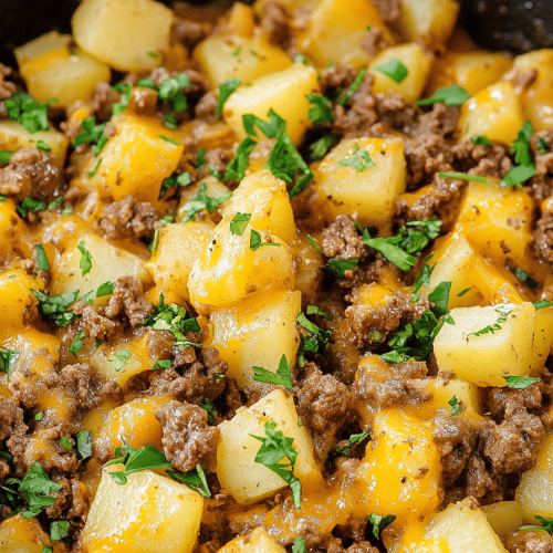 Easy Cheesy Beef and Potatoes Skillet