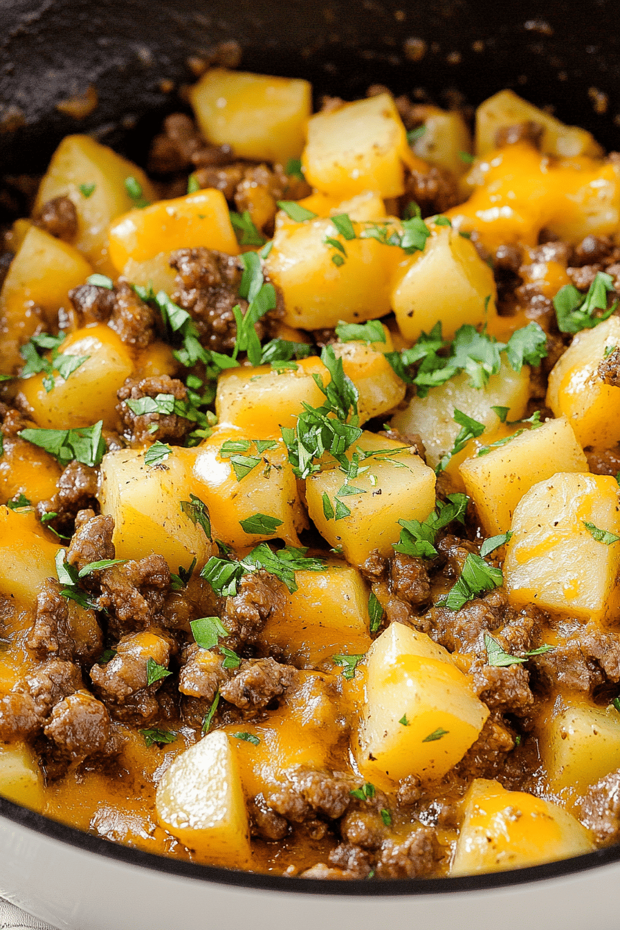 Easy Cheesy Beef and Potatoes Skillet ingredients