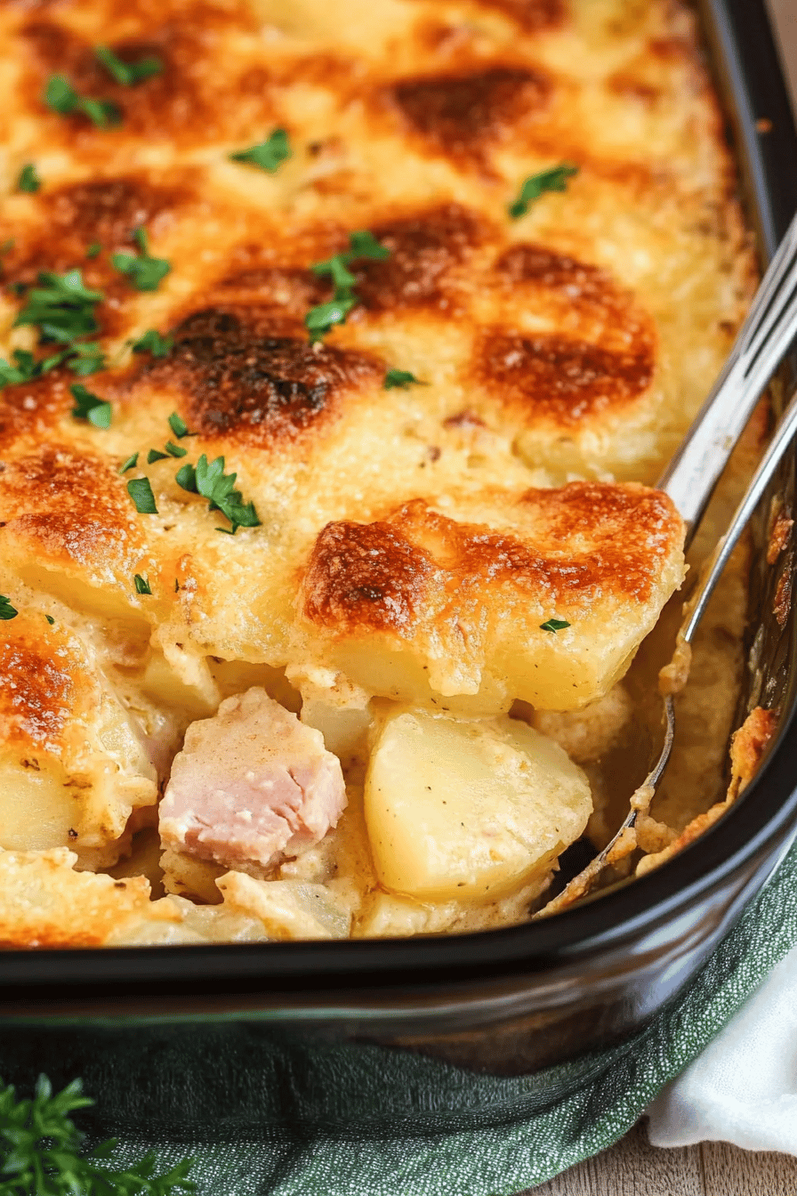 Easy Cheesy Ham and Potato Casserole Final Dish Presentation