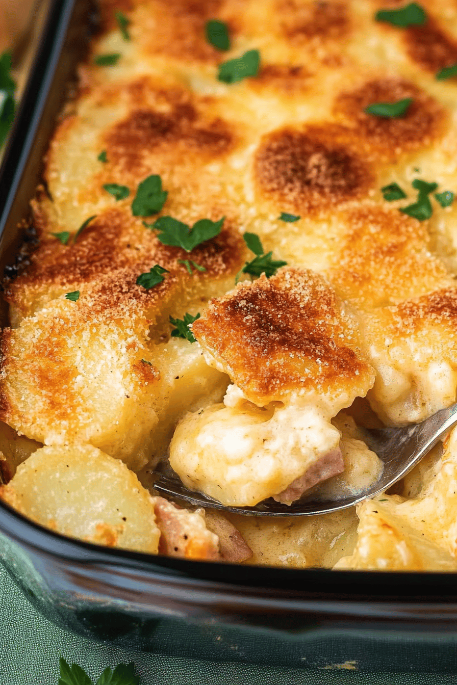 Easy Cheesy Ham and Potato Casserole Final Dish Presentation