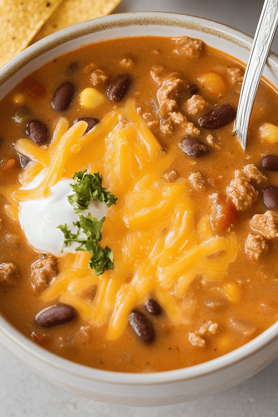Easy Cheesy Taco Soup Recipe Final Dish Presentation