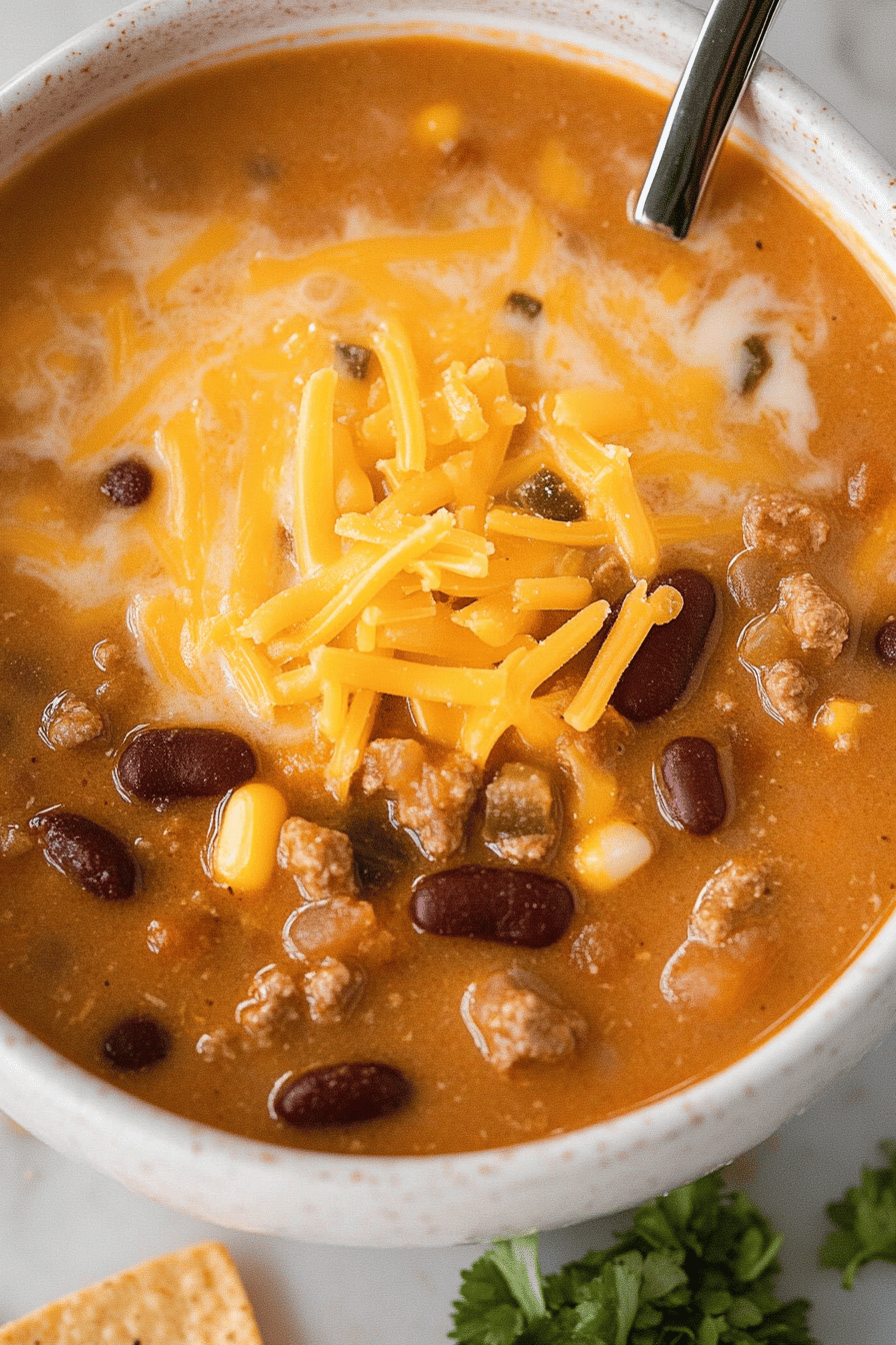 Easy Cheesy Taco Soup Recipe Final Dish Presentation