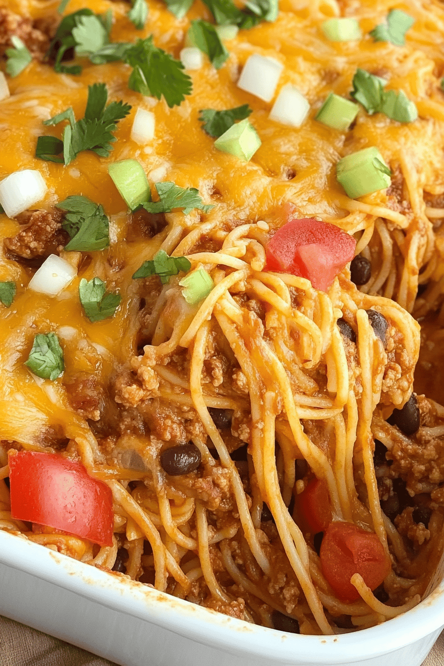 Easy Cheesy Taco Spaghetti Casserole Recipe