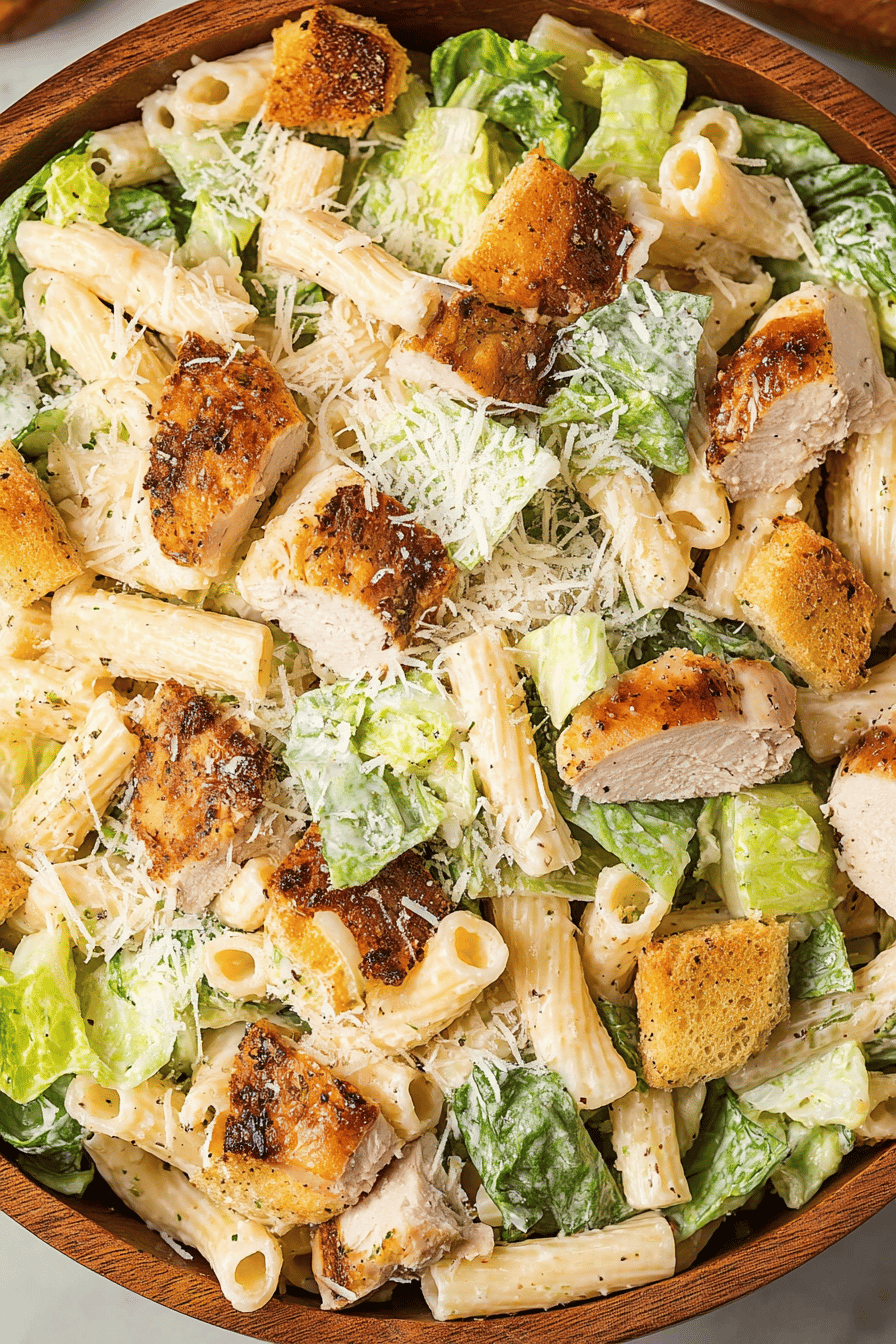 Easy Chicken Caesar Pasta Salad Recipe Final Dish Presentation