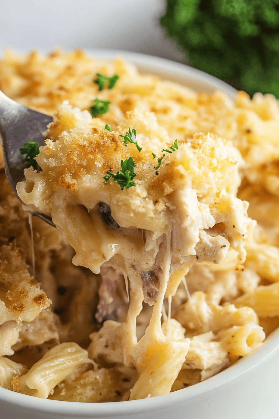 Easy Chicken Cordon Bleu Pasta Casserole Recipe Final Dish Presentation