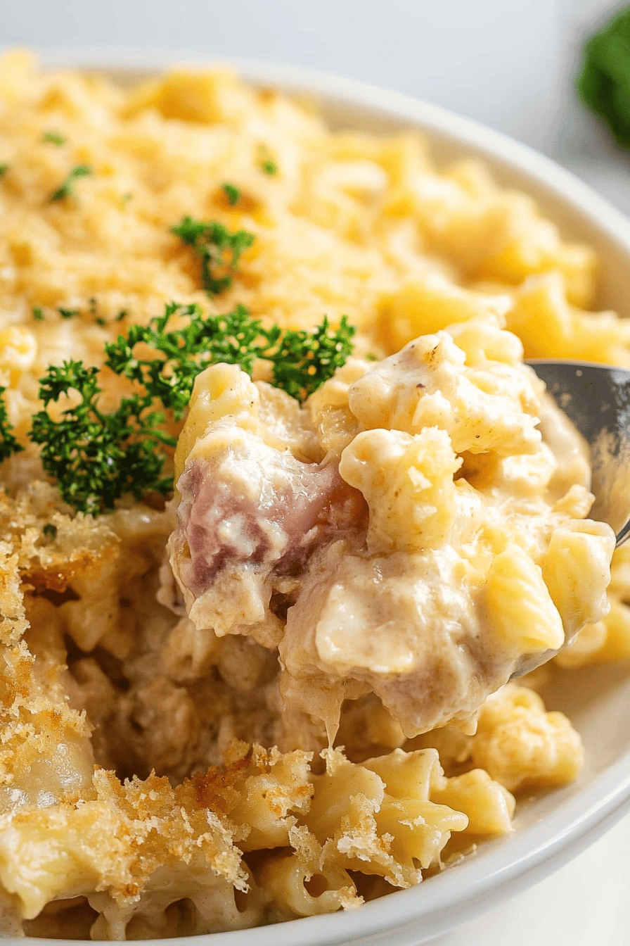 Easy Chicken Cordon Bleu Pasta Casserole Recipe Final Dish Presentation