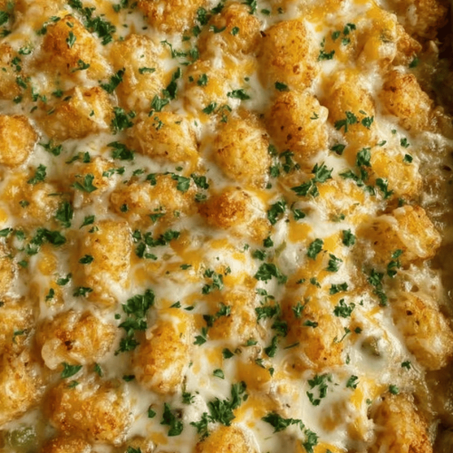 Easy Chicken Pot Pie Tater Tot Casserole