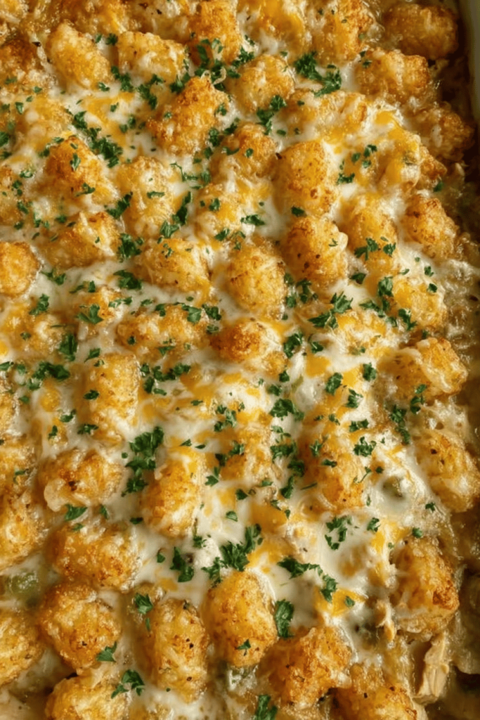 Easy Chicken Pot Pie Tater Tot Casserole