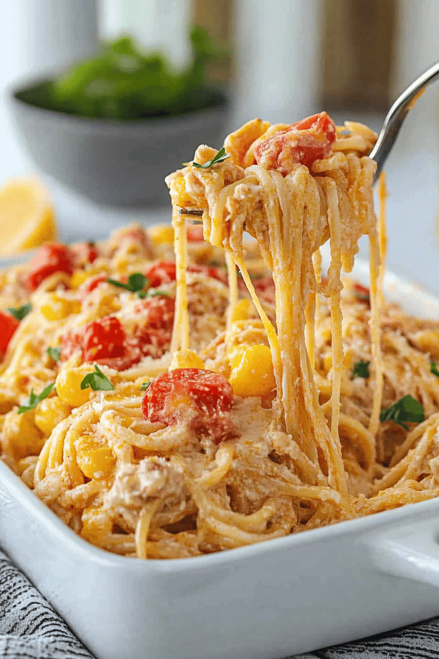 Easy Chicken Queso Spaghetti Recipe Final Dish Presentation