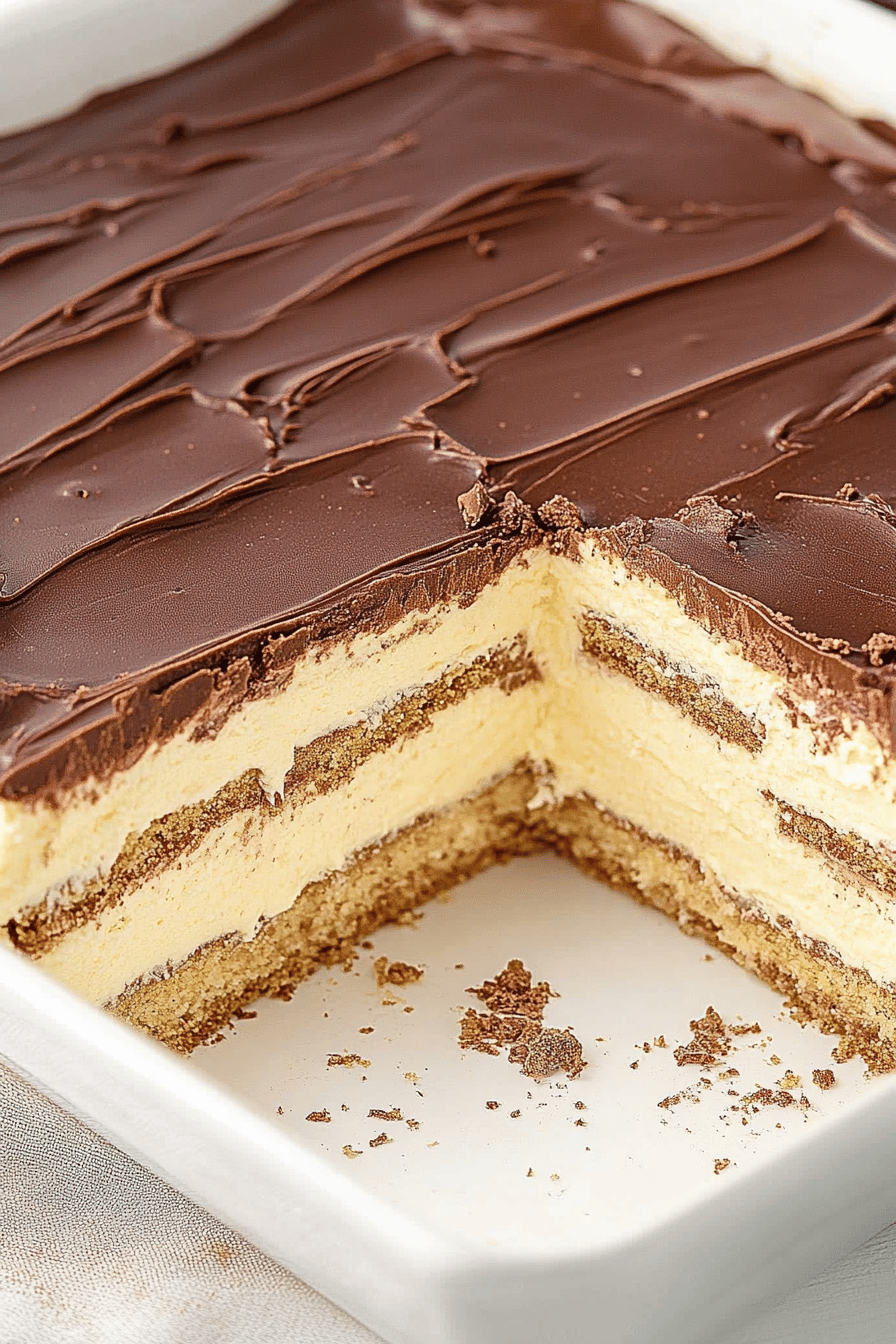 Easy Chocolate Eclair Icebox Cake Recipe Final Dish Presentation