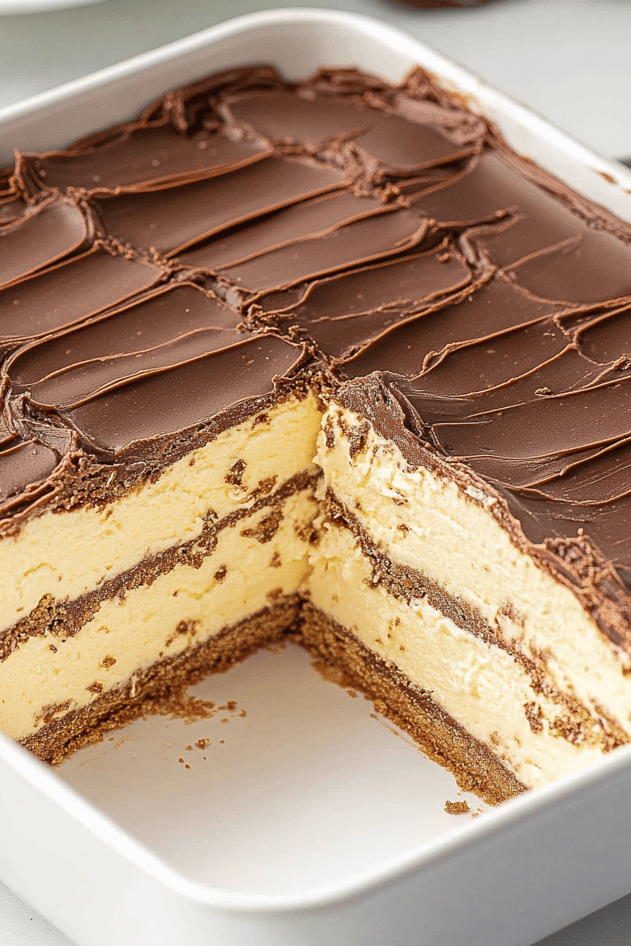 Easy Chocolate Eclair Icebox Cake Recipe Final Dish Presentation