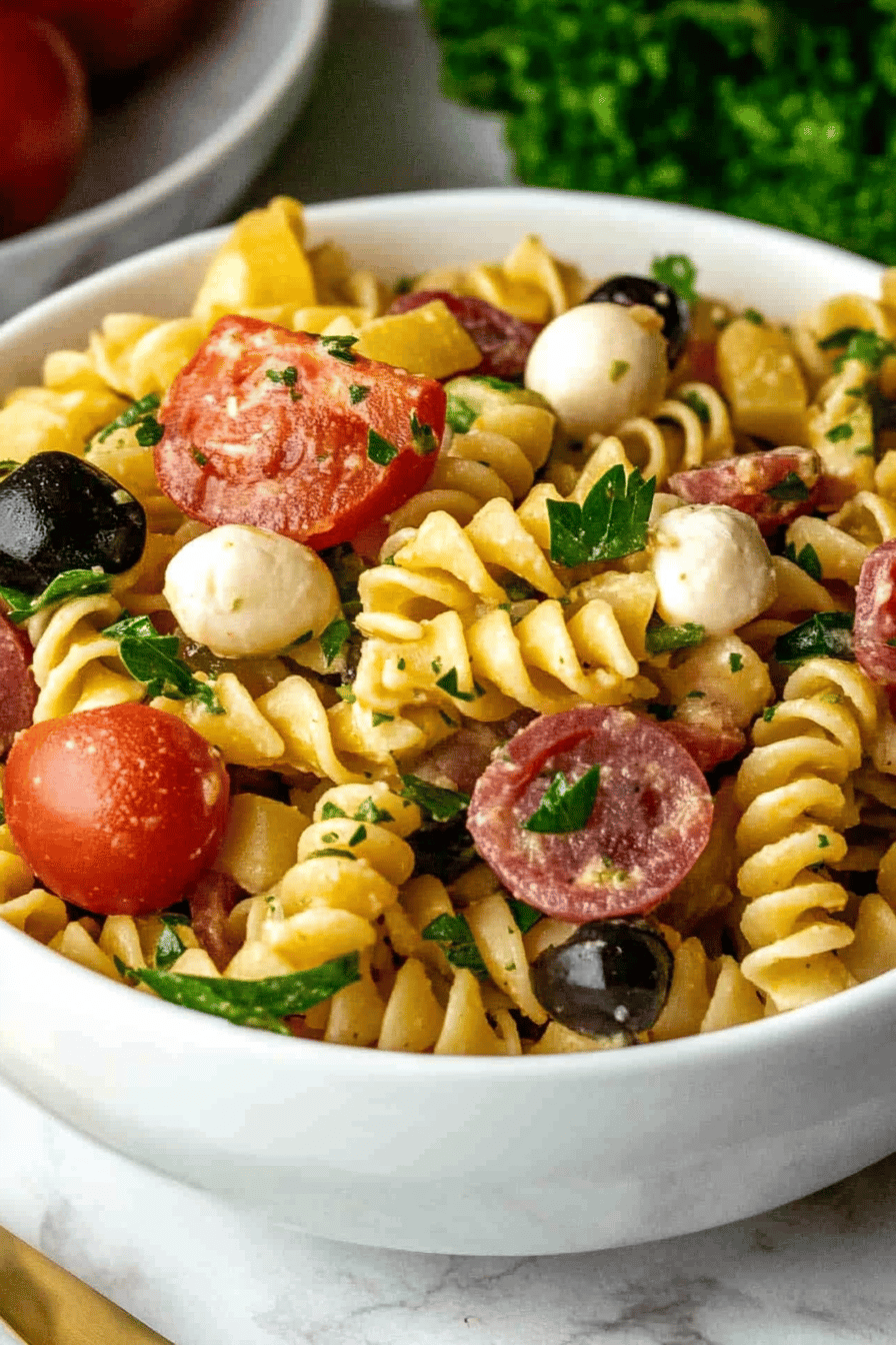 Easy Classic Italian Pasta Salad Recipe Final Dish Presentation