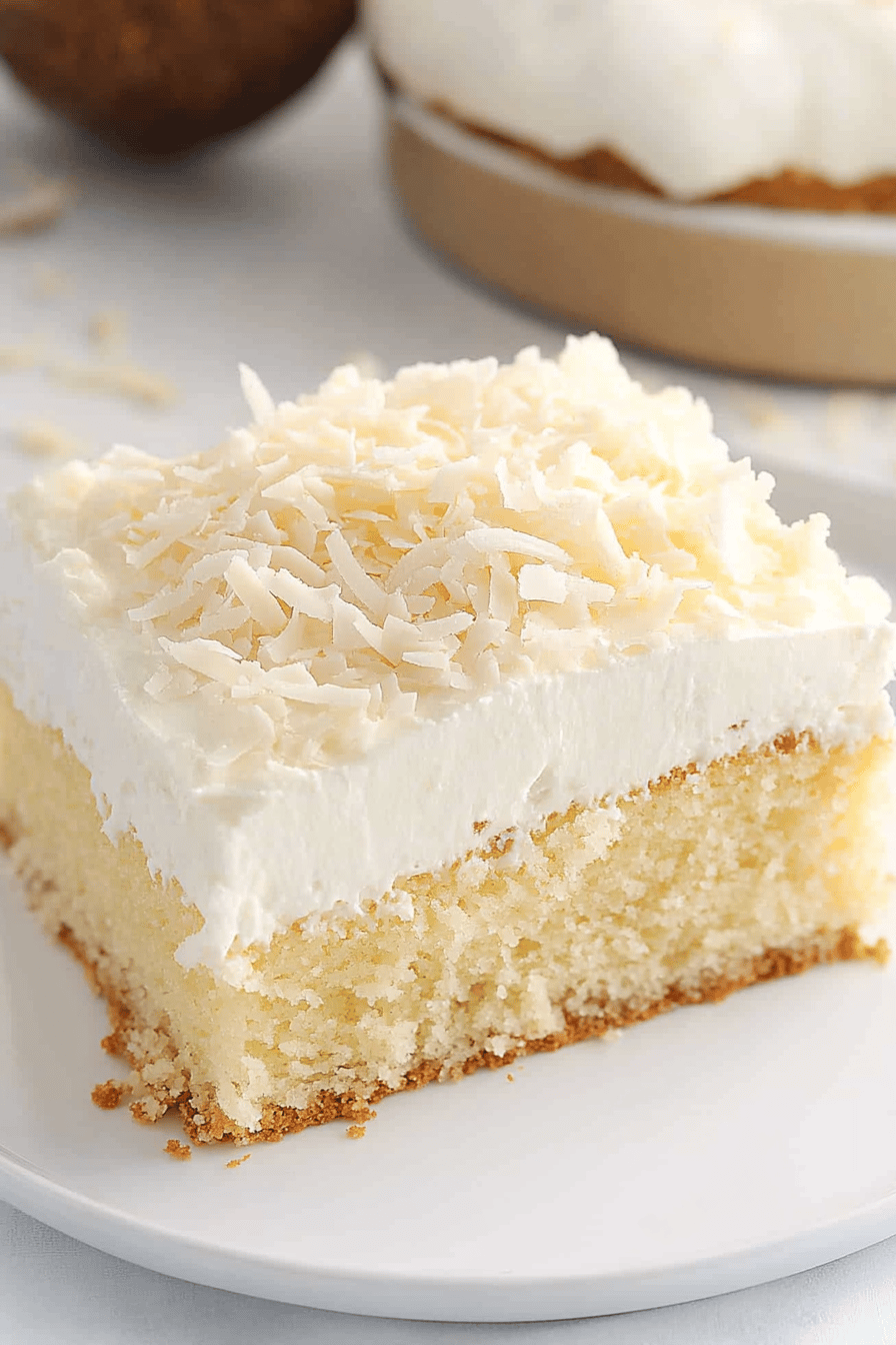 Easy Coconut Cream Cake Recipe Final Dish Presentation