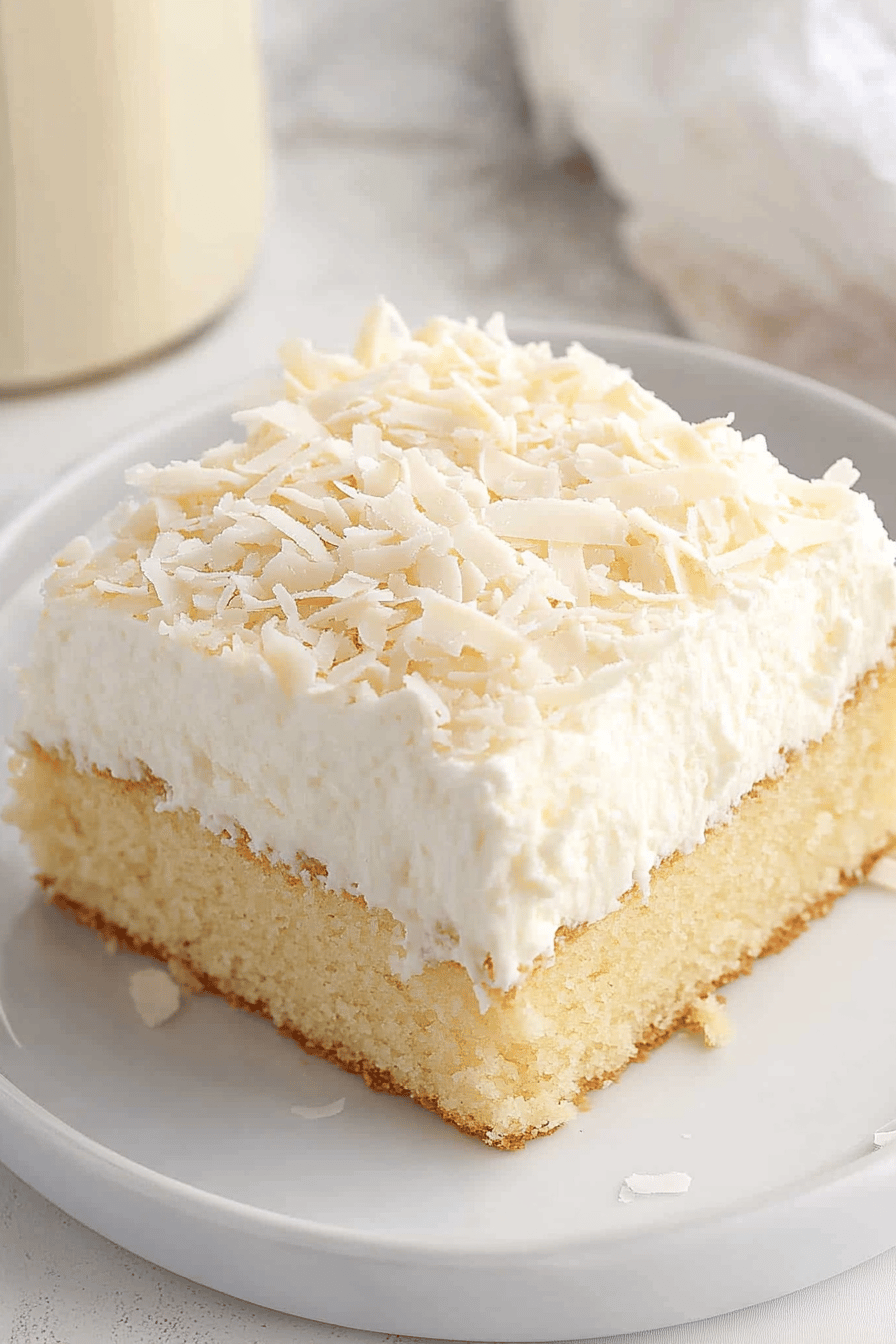 Easy Coconut Cream Cake Recipe Final Dish Presentation
