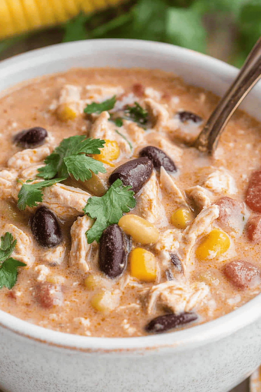 Easy Crock Pot Cream Cheese Chicken Chili Final Dish Presentation