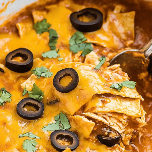 Easy Crockpot Chicken Enchilada Casserole