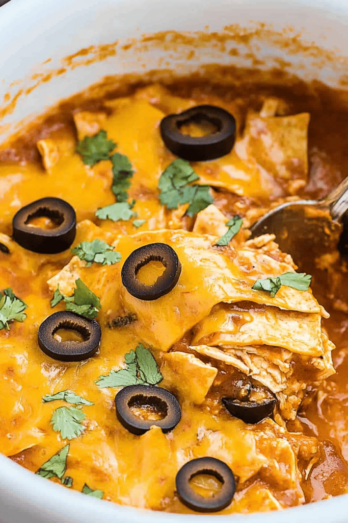 Easy Crockpot Chicken Enchilada Casserole