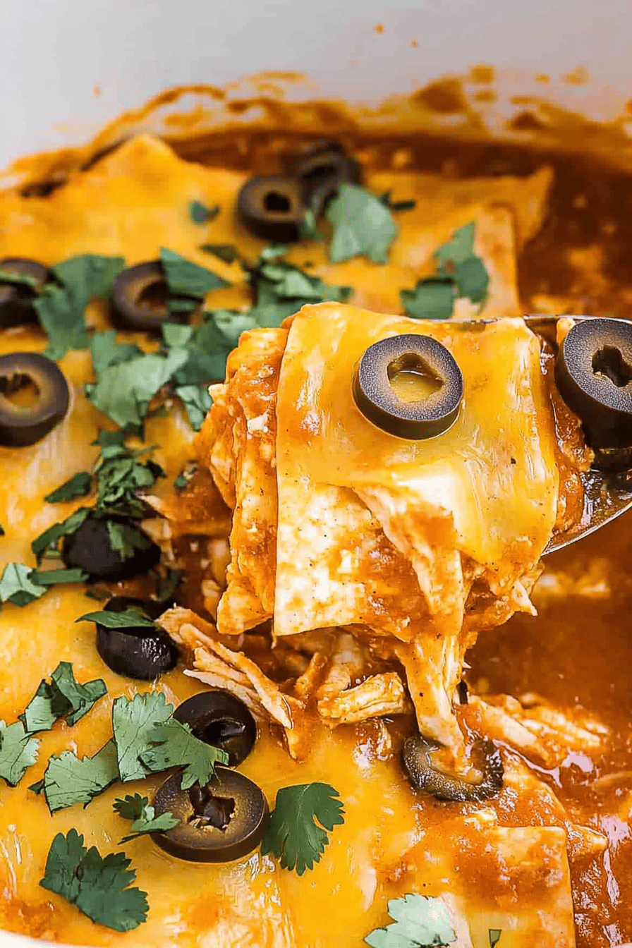 Easy Crockpot Chicken Enchilada Casserole Final Dish Presentation