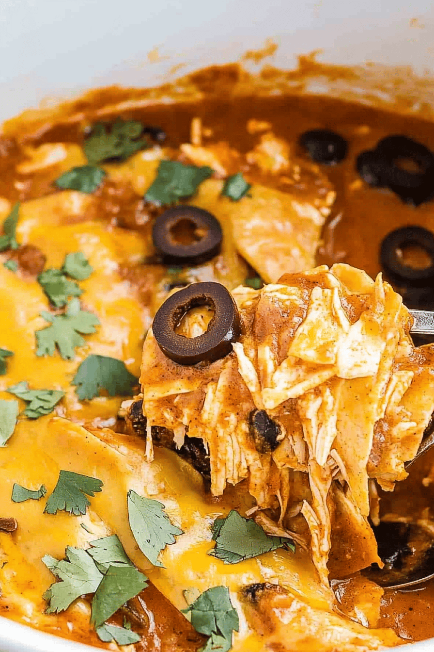 Easy Crockpot Chicken Enchilada Casserole Final Dish Presentation