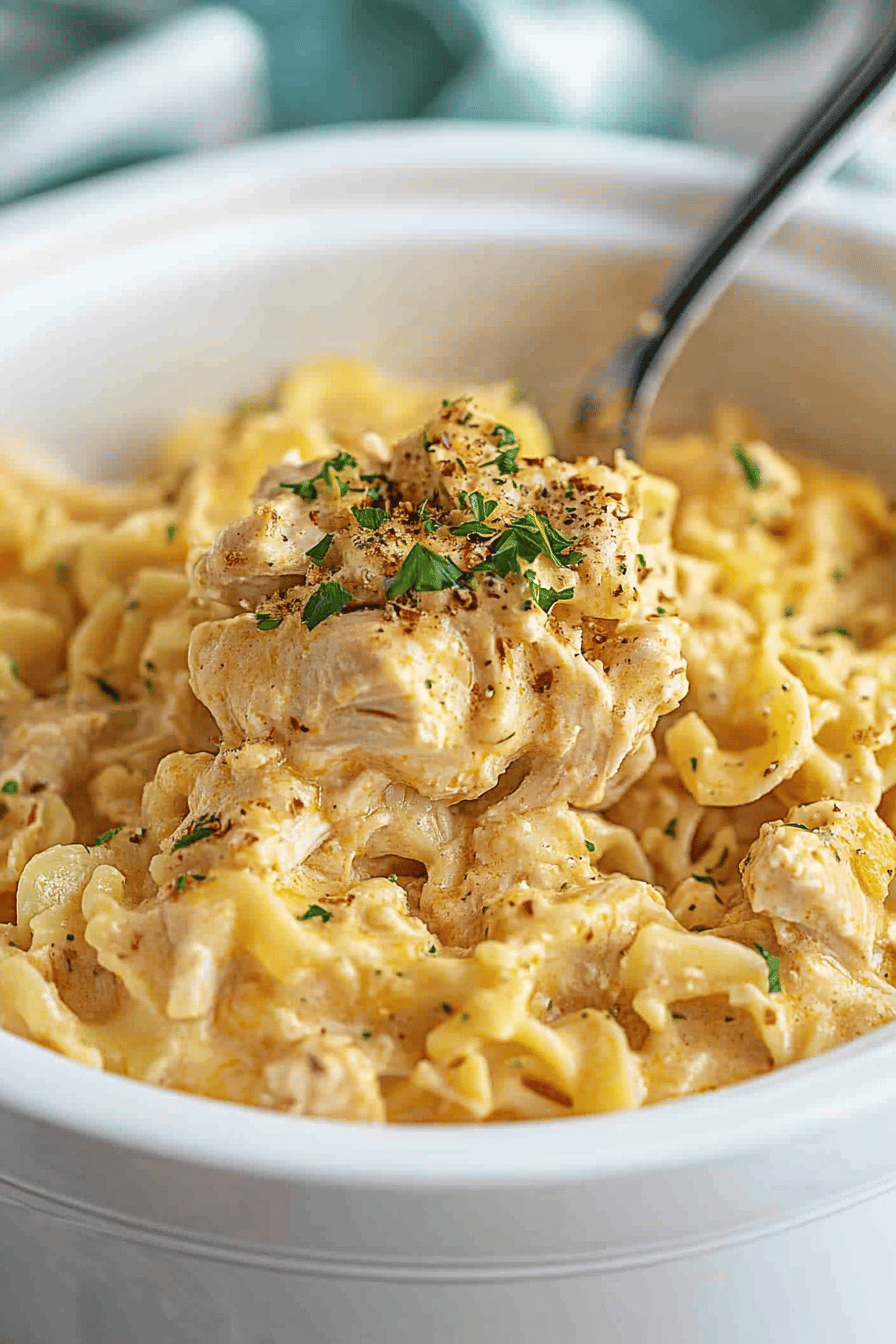 Easy Crockpot Chicken and Noodles Recipe Final Dish Presentation
