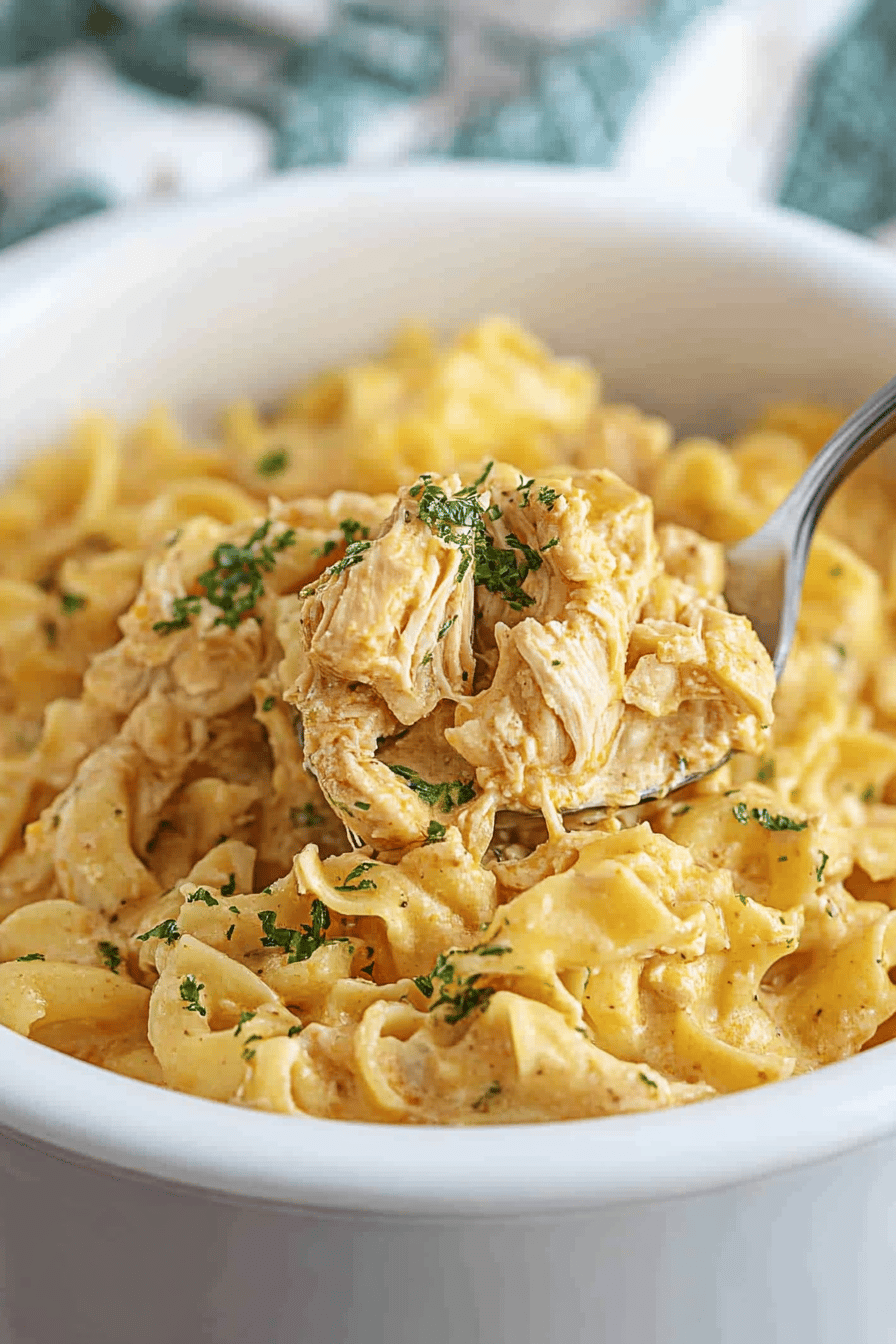 Easy Crockpot Chicken and Noodles Recipe Final Dish Presentation