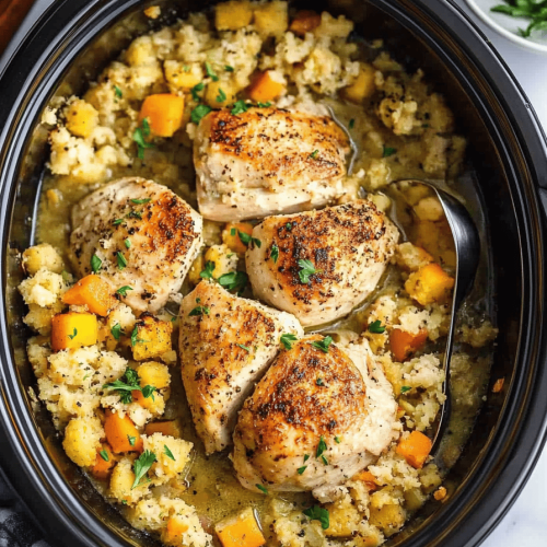 Easy Crockpot Chicken and Stuffing Recipe