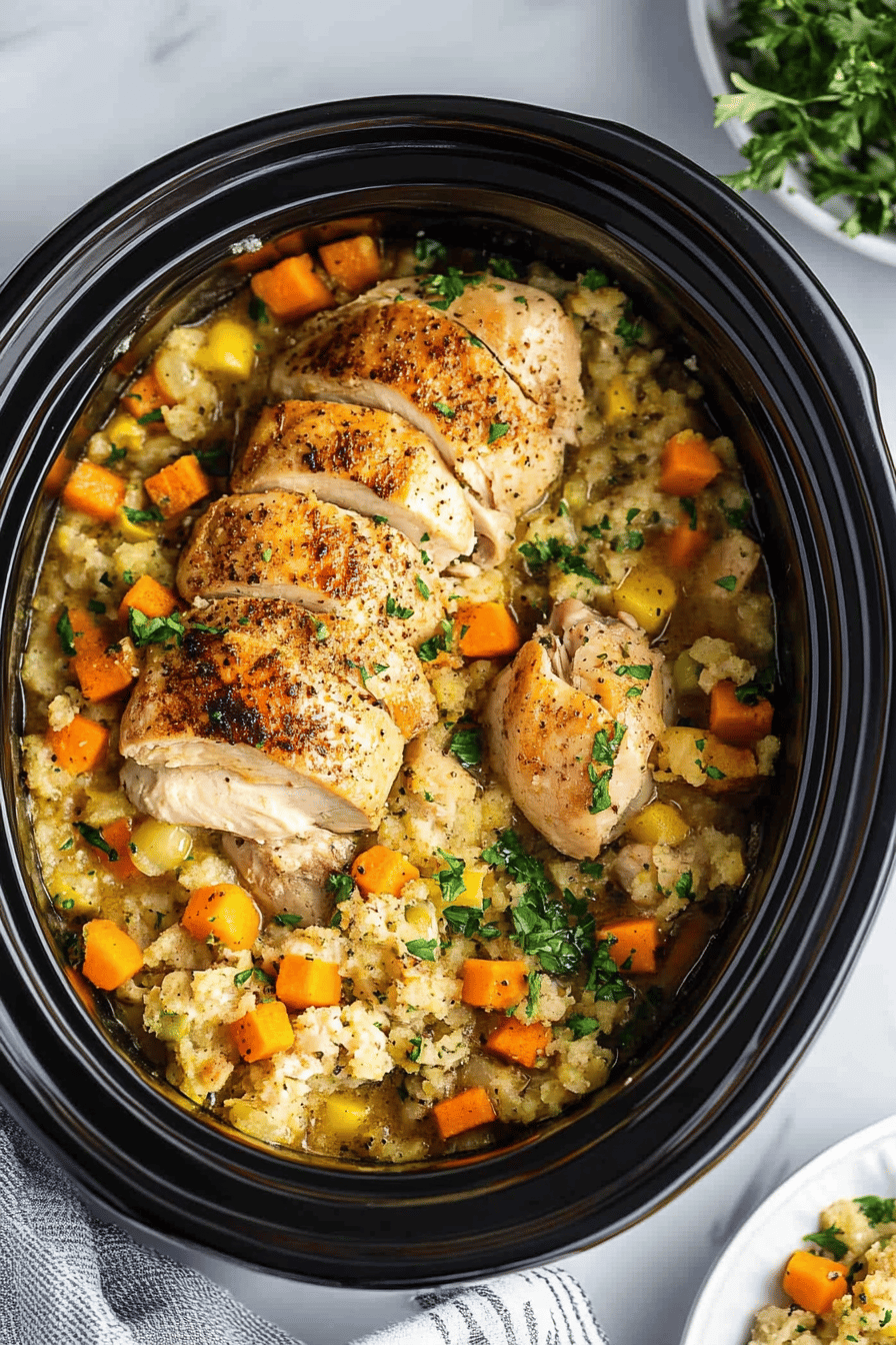 Easy Crockpot Chicken and Stuffing Recipe Final Dish Presentation