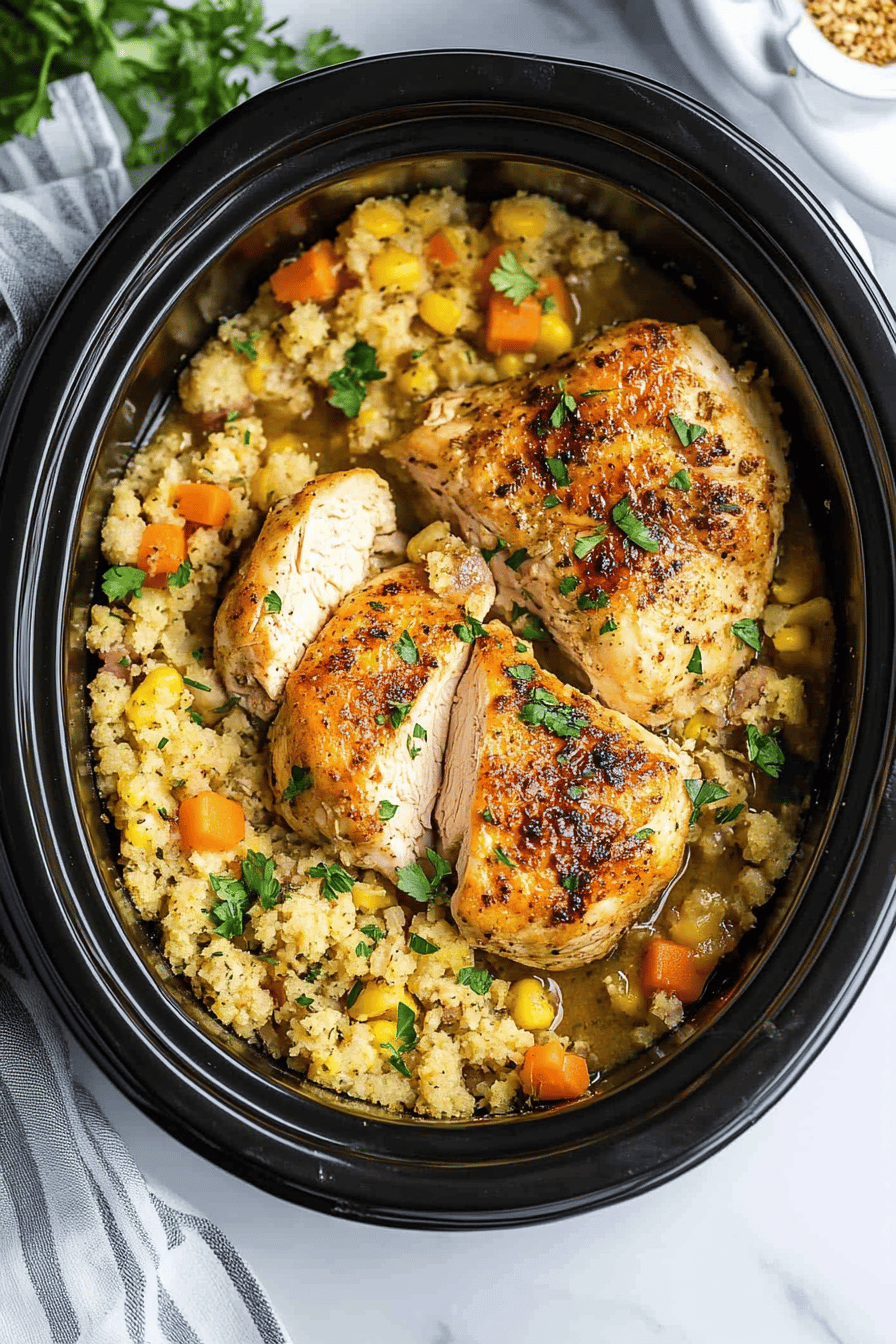 Easy Crockpot Chicken and Stuffing Recipe Final Dish Presentation