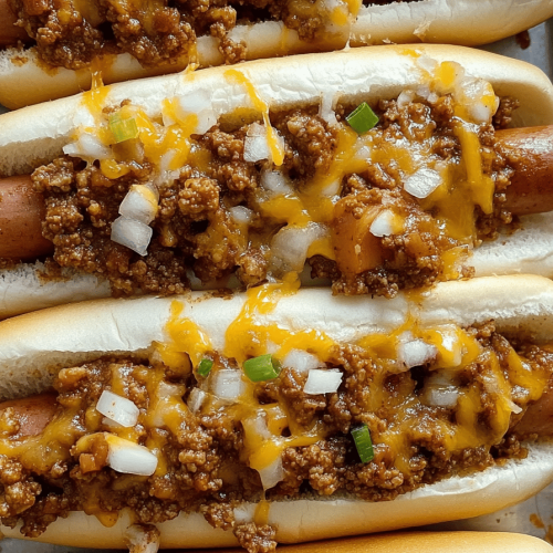 Easy Crockpot Chili Coney Dogs