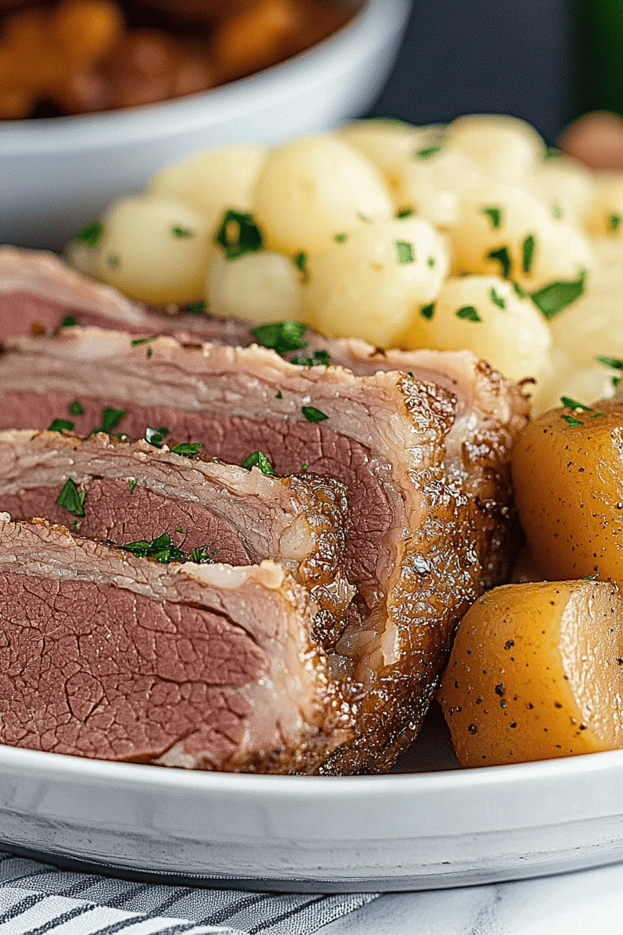 Easy Crockpot Corned Beef Brisket Recipe Final Dish Presentation