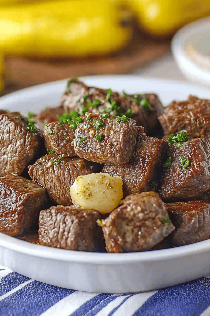 Easy Crockpot Garlic Butter Steak Bites Recipe Final Dish Presentation