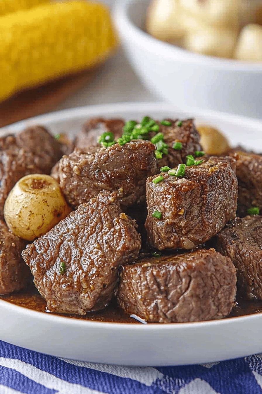 Easy Crockpot Garlic Butter Steak Bites Recipe Final Dish Presentation