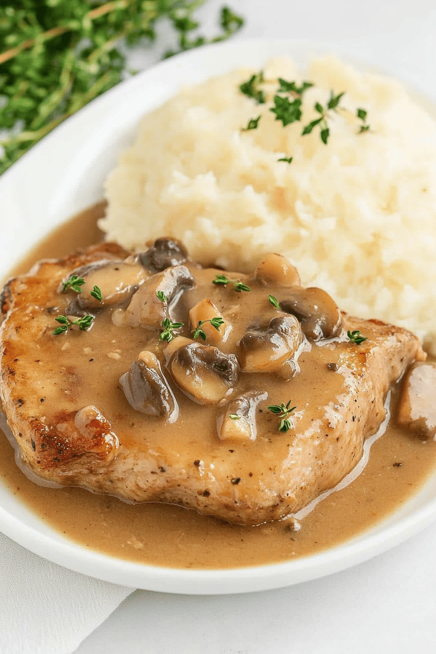 Easy Crockpot Mushroom Pork Chops Final Dish Presentation