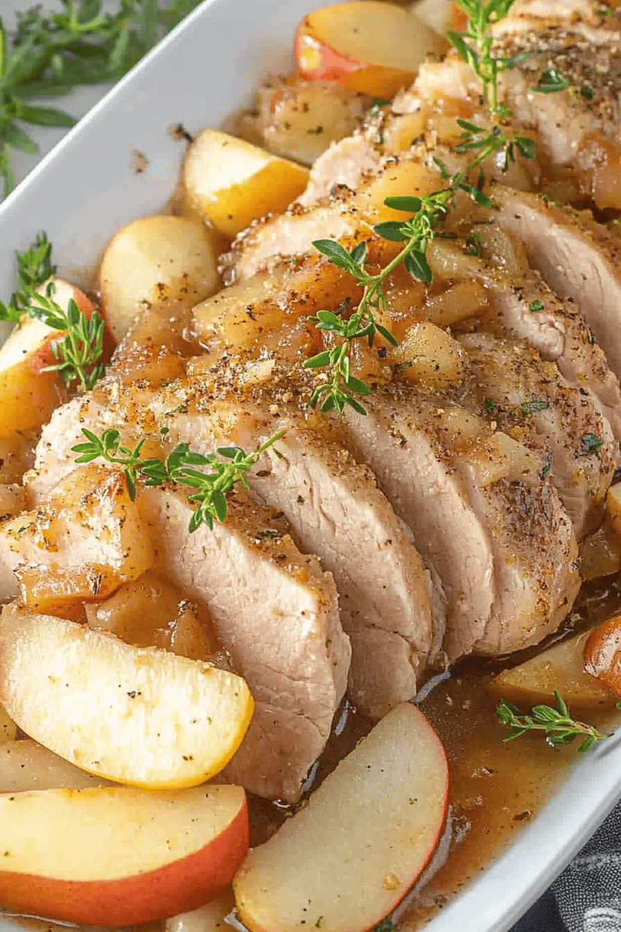 Easy Crockpot Pork Loin with Apples Final Dish Presentation