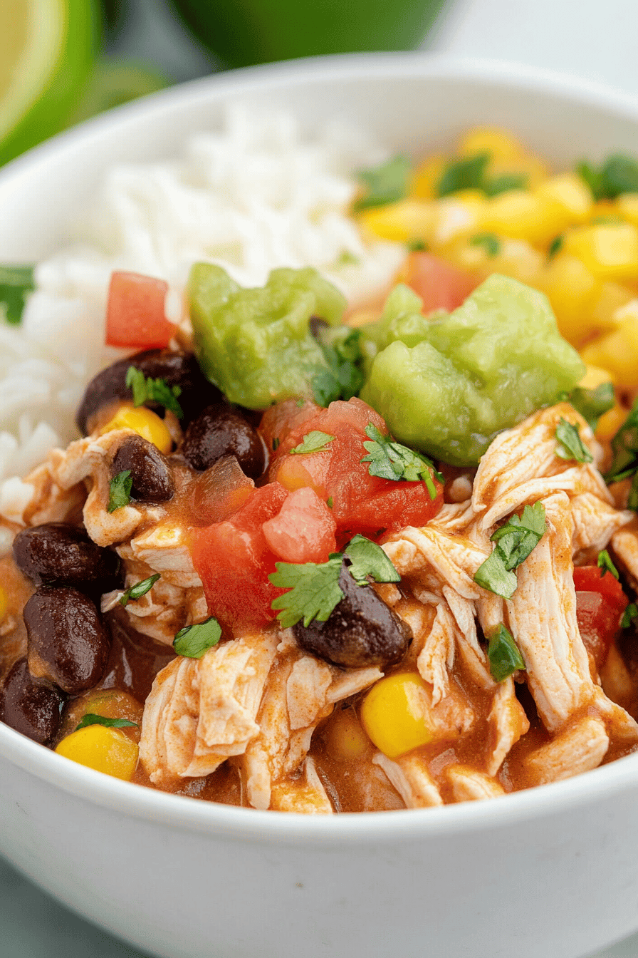 Easy Crockpot Southwest Chicken Burrito Bowls Recipe Final Dish Presentation