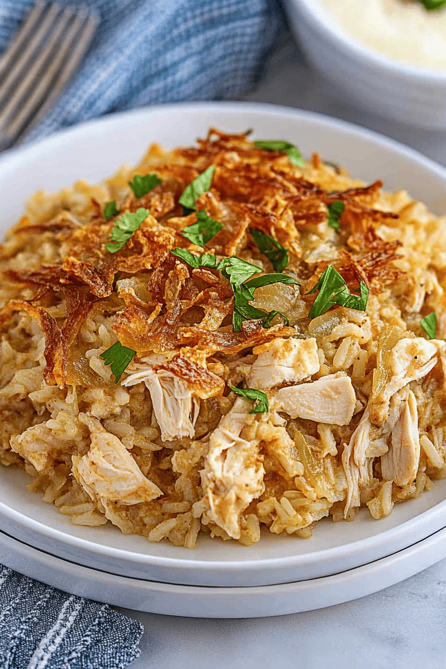 Easy French Onion Chicken and Rice Casserole Final Dish Presentation