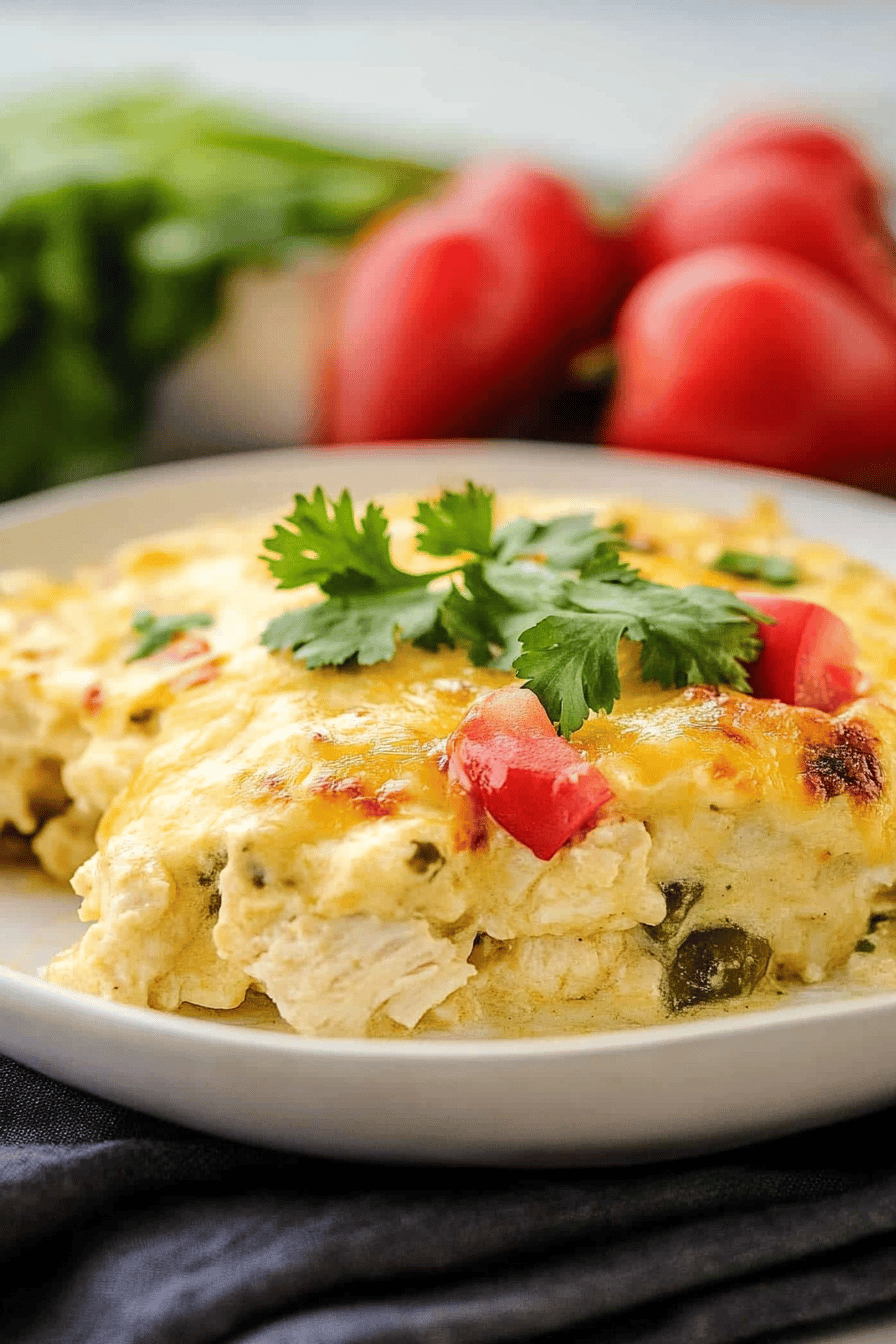 Easy Green Chile Chicken Enchilada Casserole Final Dish Presentation