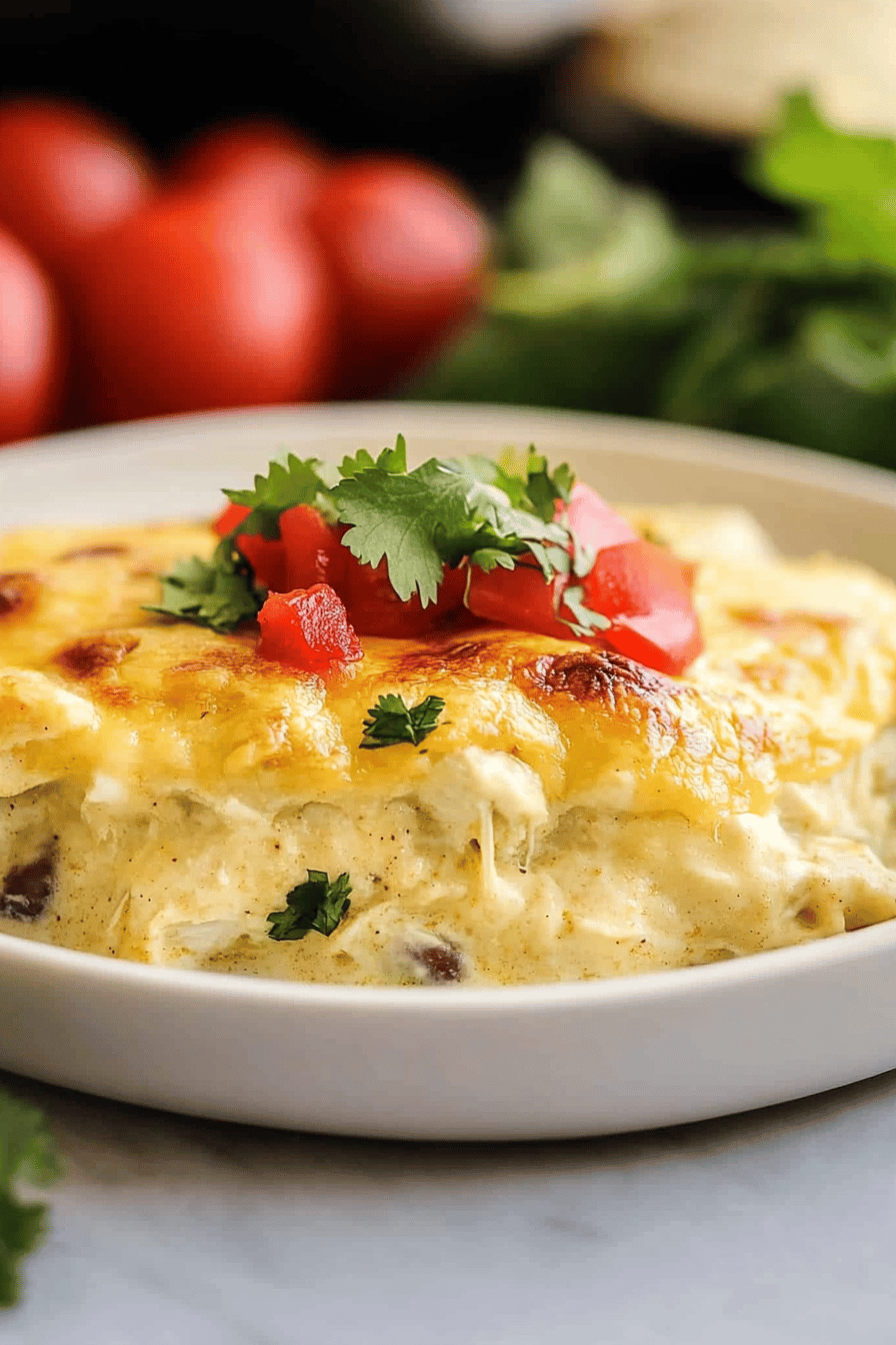 Easy Green Chile Chicken Enchilada Casserole Final Dish Presentation