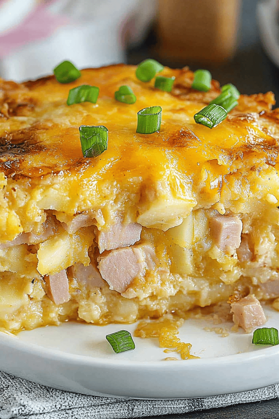 Easy Ham and Hashbrown Breakfast Casserole Final Dish Presentation