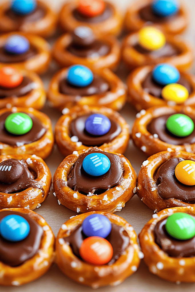 Easy Hershey Kiss Pretzels with M&Ms
